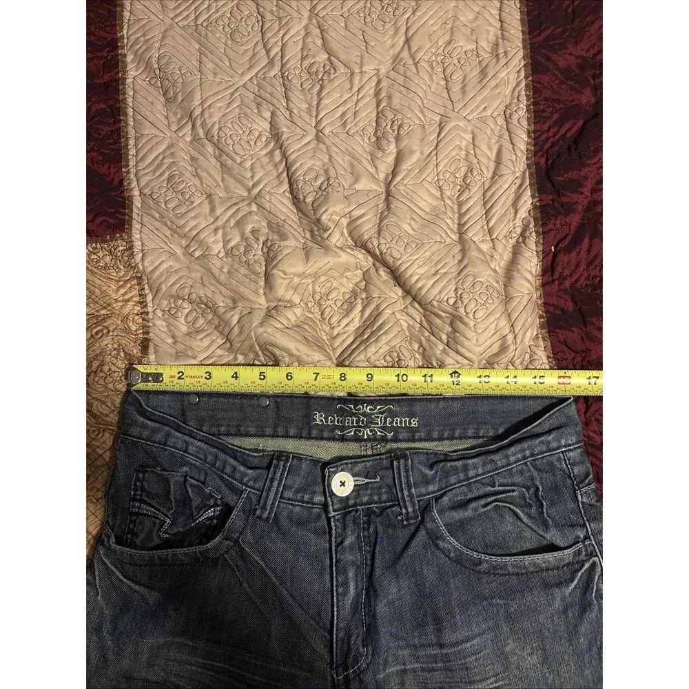 Reward Jeans Mens 32x29 Straight Fit‎ Denim Dark Wash Saw Tooth Pocket Hemmed